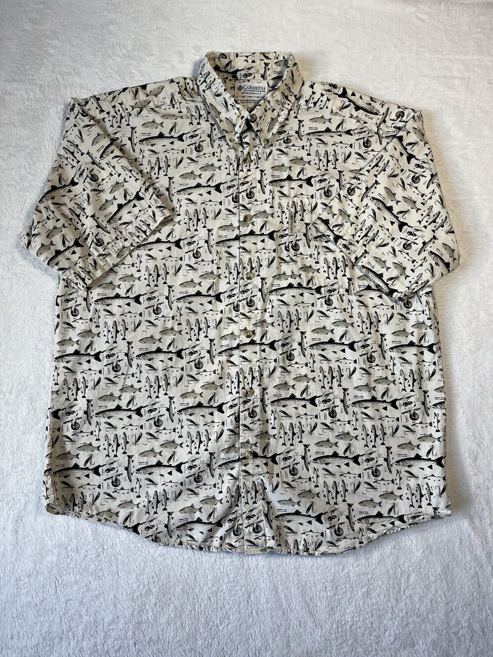 Columbia Shirt Mens Extra Large Short Sleeve Button Up Trout Fishing Cotton